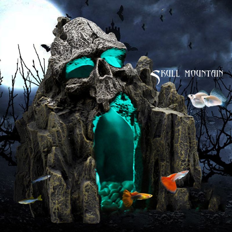 Halloween schedel aquarium landschapsarchitectuur rotstuin aquatische berg aquarium ornament dodge huis grot vijver ornament