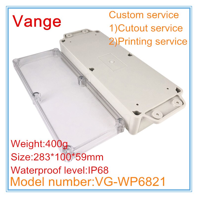 2pcs/lot wall-mounted IP68 waterproof project box 283*100*59mm ABS plastic shell enclosure for meter box chassis device