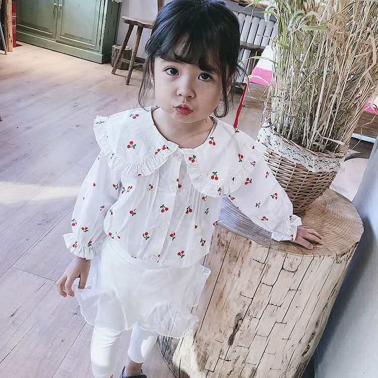 Children's clothing girls long-sleeved shirt spring and autumn foreign children's floral shirts small children sweet