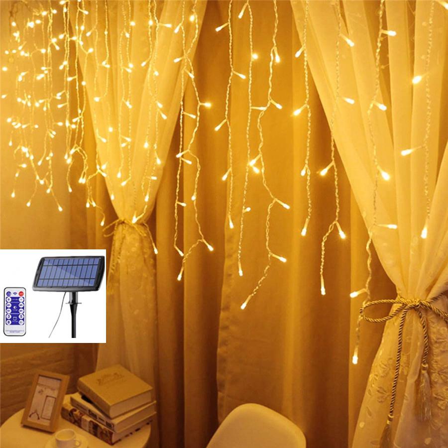 3M/5M Solar Powered Led Curtain Icicle String Light 4 Modes Adjustable Lamp Decor 120LEDs/256LEDs Christmas Garland light