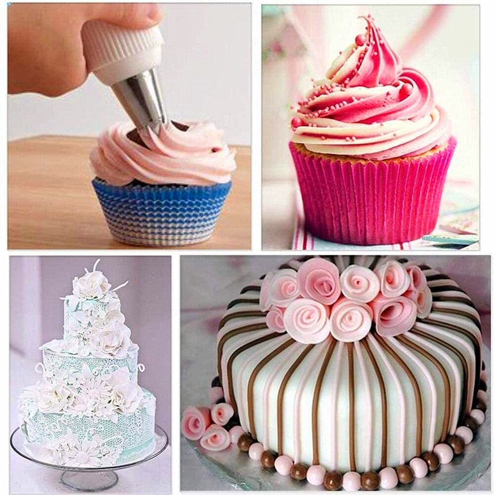 16 Pcs/Set Cake Making Tools Decorating Tip Sets Frosting Nozzles + Pastry Bags + Converter Coupler Cupcake Decorating Tools