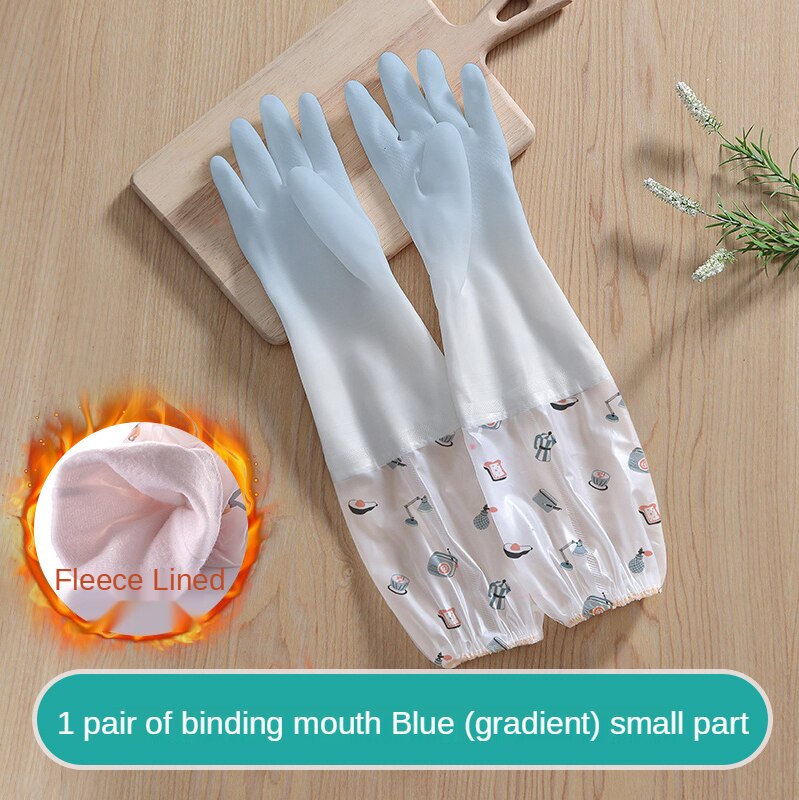 Gants en caoutchouc pour femmes, cuisine, vêtements de lavage épais, vaisselle, ménage étanche, durables, Plus des gants en Latex de velours: Blue 888 wide