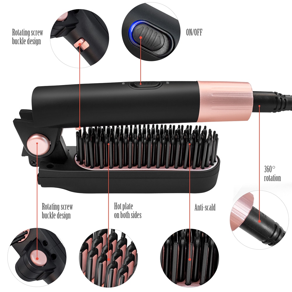 Cepillos eléctricos para el pelo peine peine alisador Anti-escaldado plegable peine recto Ioned 360 Cepillo giratorio secador de pelo
