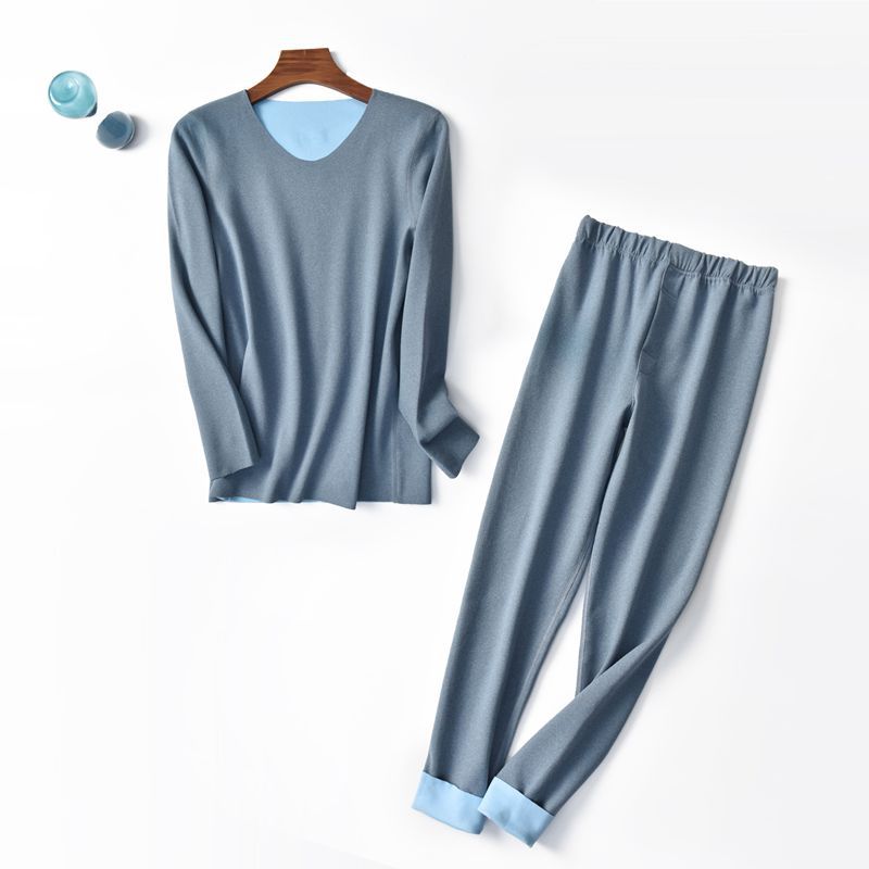 Herre dobbeltsidet tysk fløjl sømløs termodragt langærmet rund hals skjorte varme todelte leggings: 4 / L