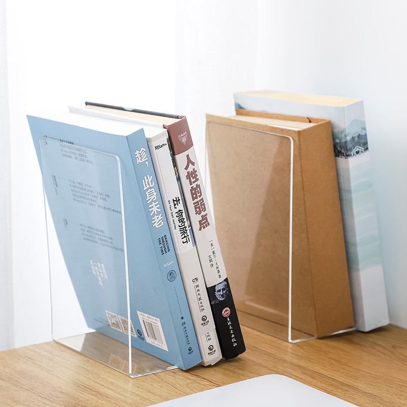 Sujetalibros acrílico transparente en forma de L, organizador de escritorio, soporte de escritorio para libros, papelería escolar, accesorios de oficina, 1 ud.