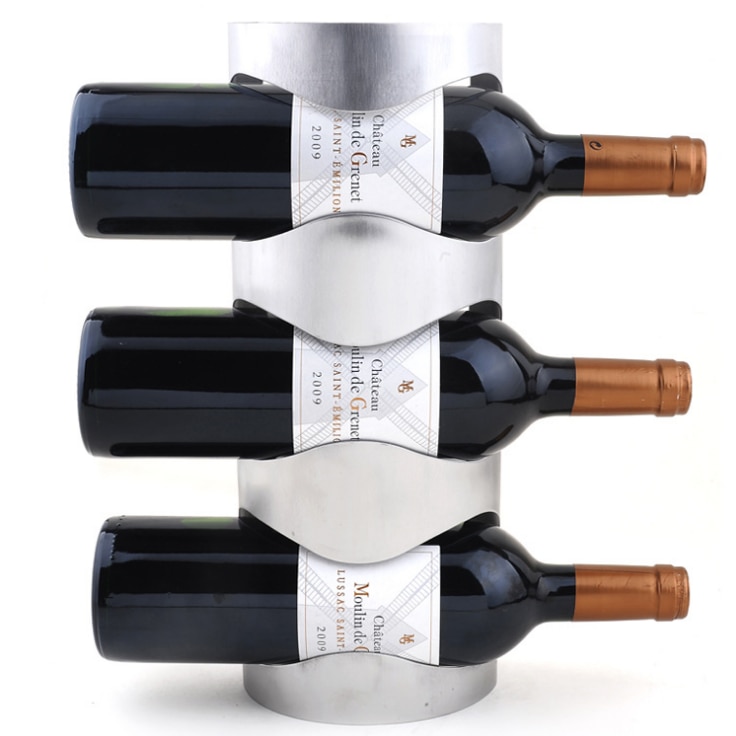 Suporte de vinho de parede com 3 garrafas em aço inoxidável
