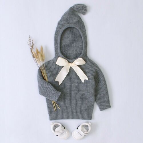 Herbst Herbst Winter Neugeborenen Kleinkind Baby Mädchen Stricken Mit Kapuze Warme Pullover Top Bowknot Feste Kleidung: A / 18m