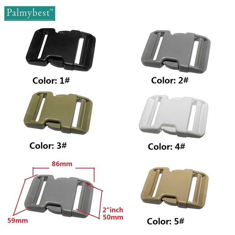 Boucle en plastique de 2 pouces (50mm) à Double réglage, clip de sangle en plastique pour bagages, boucle de ceinture plate à dégagement rapide 5