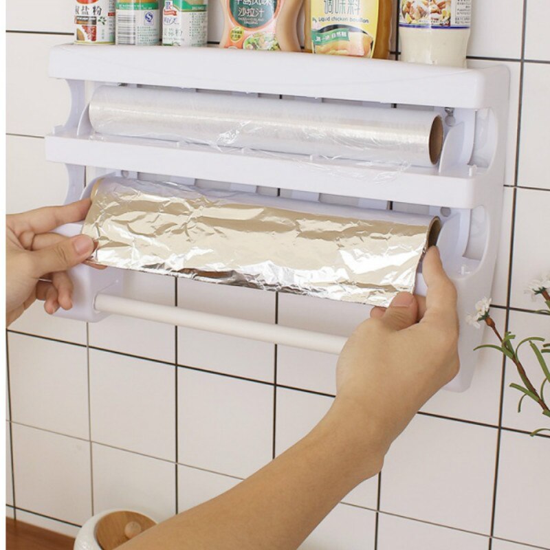Kitchen tissue rack roll holder free punching refrigerator side hanging rack cling film storage shelf LB61809