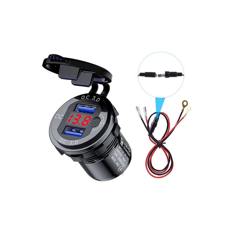 12V 24V Aluminium Waterdichte Dual QC3.0 Usb Fast Charger Stopcontact Led Voltmeter Schakelaar Kabel Voor Auto Marine truck Suv