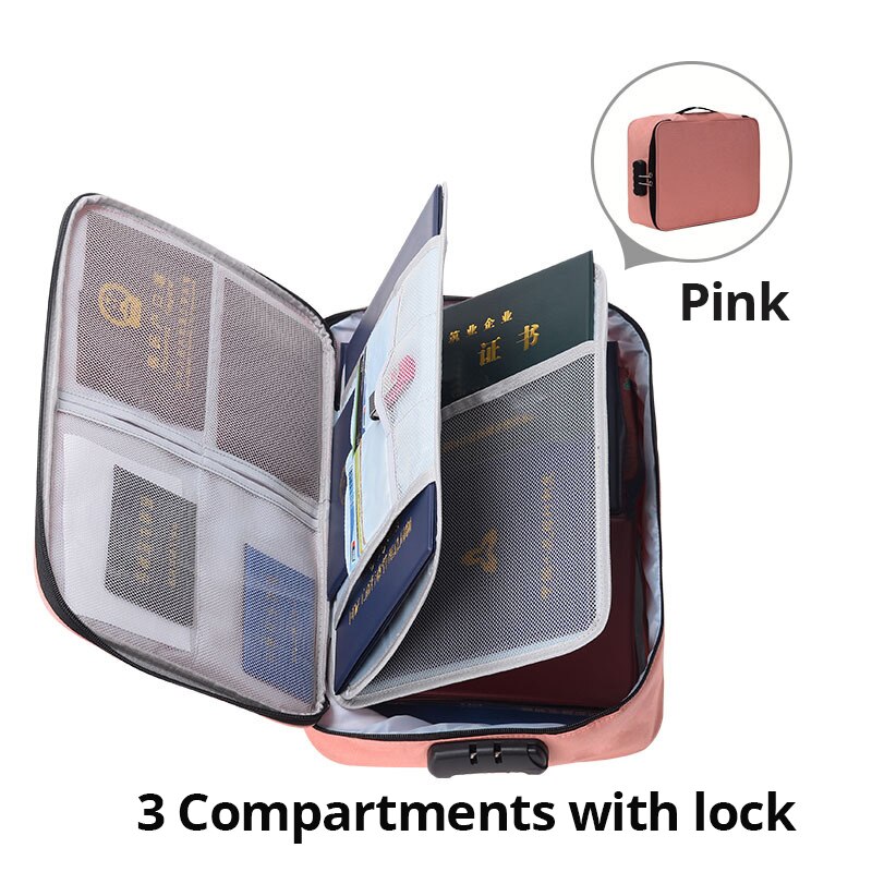 FOSIZZO Multi-Layer Large Capacity Storage of Document Certificate Important Files Archive Finishing Box With Lock FS4049: Style B - Pink-3Y