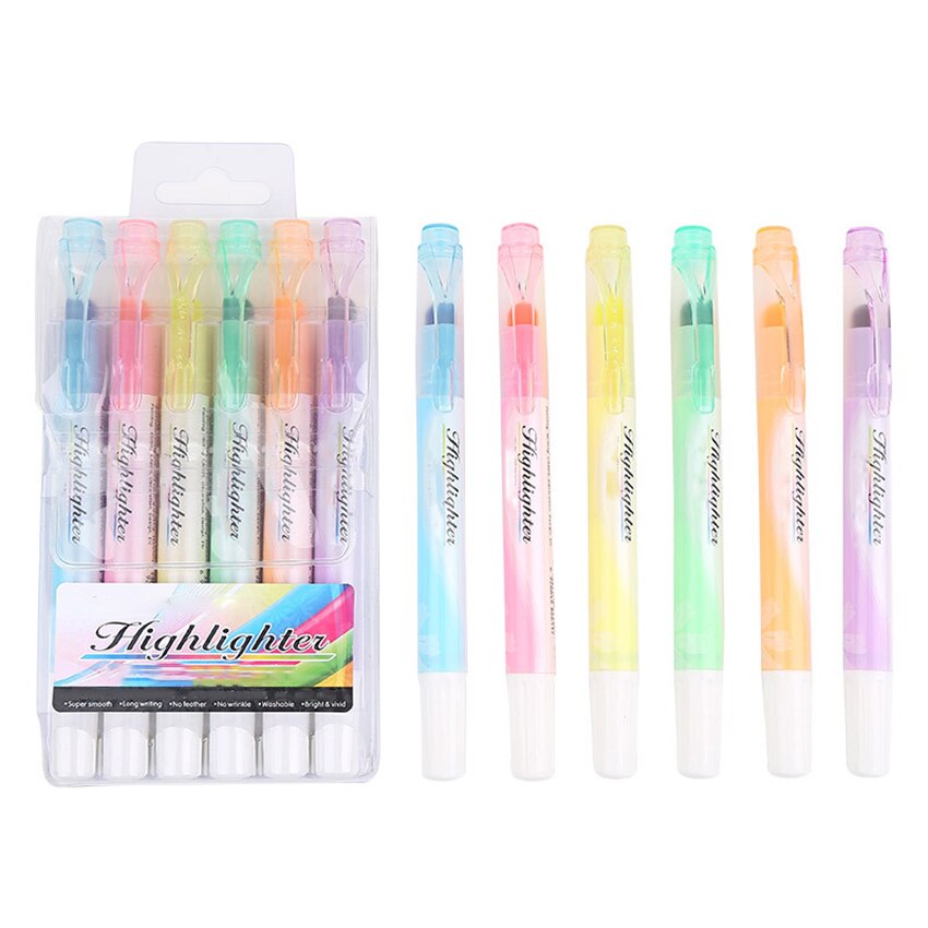 6 Pcs/set Round Head Markers Pen Set Cute Highlighter Solid Ink Makers Pen plastic Drawing Pen Smooth Writing for kids student