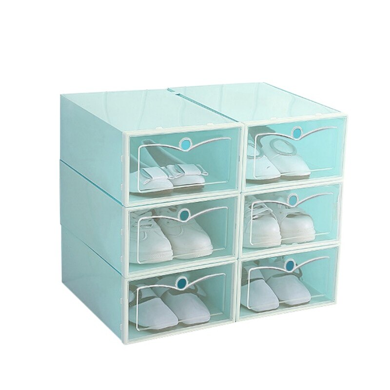 Stackable Floding DIY Shoe Drawers Storage Container Organizers Foldable Clear Plastic Shoe Boxes Household Shoe Storage Box: Green 31.5x21.3x12cm