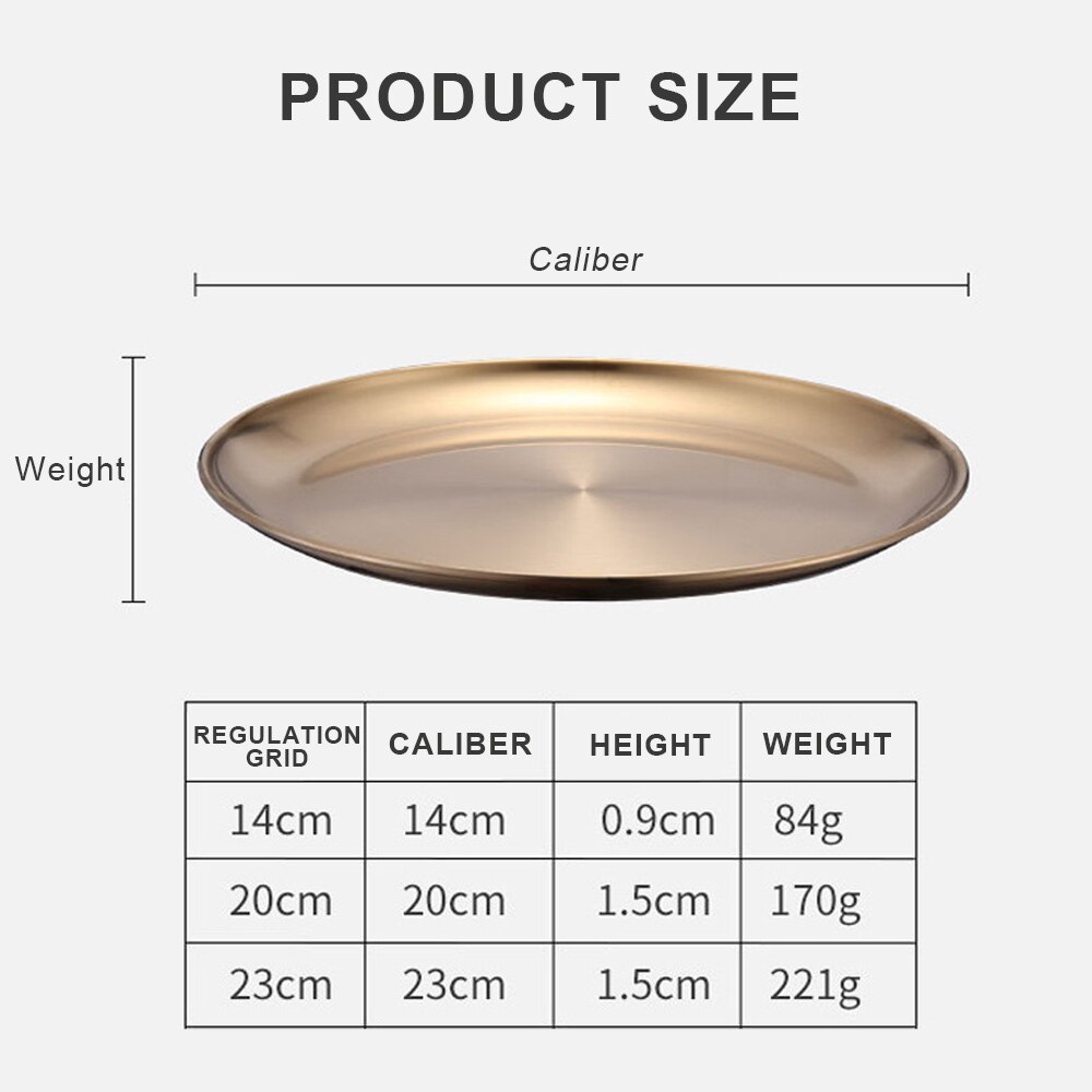 3pcs Golden Dinner Plate European Style Dinner Plates Stainless Steel Holders Round Tray Stainless Steel Kitchen Tool