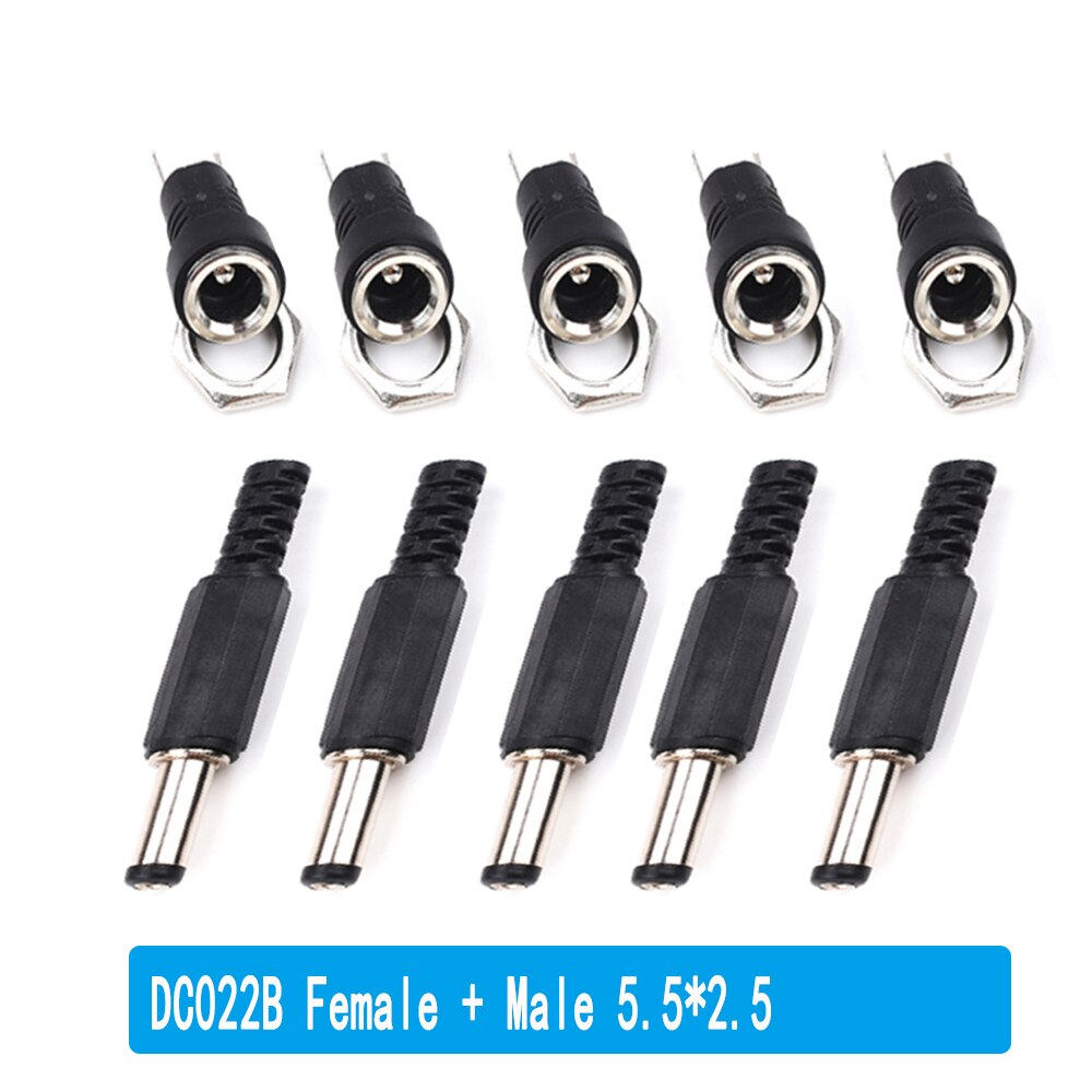 10PCS 5 Pairs Power Connector Pin 2.1x5.5 2.5x5.5 Female Plug Jack + Male Plug Jack Socket Adapter DC099 DC022B DC-005: DC022B 5.5X2.5