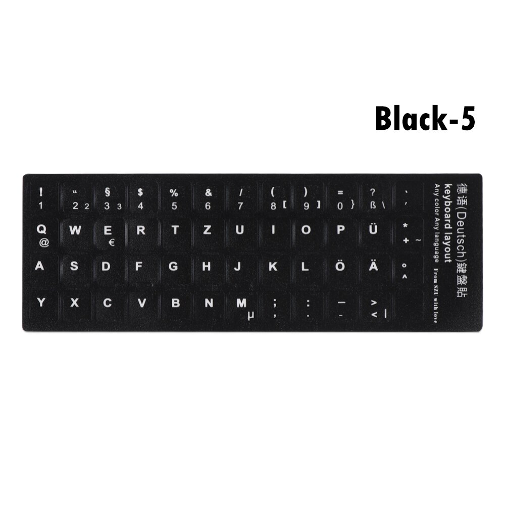 1PC Keyboard Stickers Non-slip Wear-resistant Alphabet Layout Keyboard Replacement Spanish/English/Russian/Japanese/Arabic: Deutsch	 black