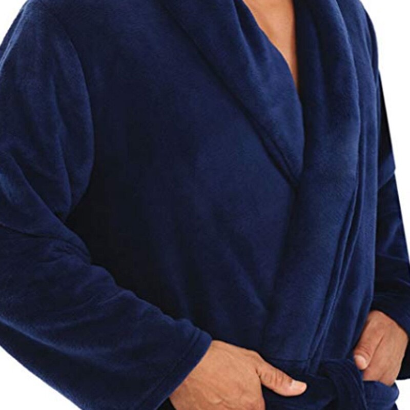 Mens Winter Warm Pluche Verlengd Sjaal Badjas Thuis Douche Kleren Lang Gewaad Jas EIG88