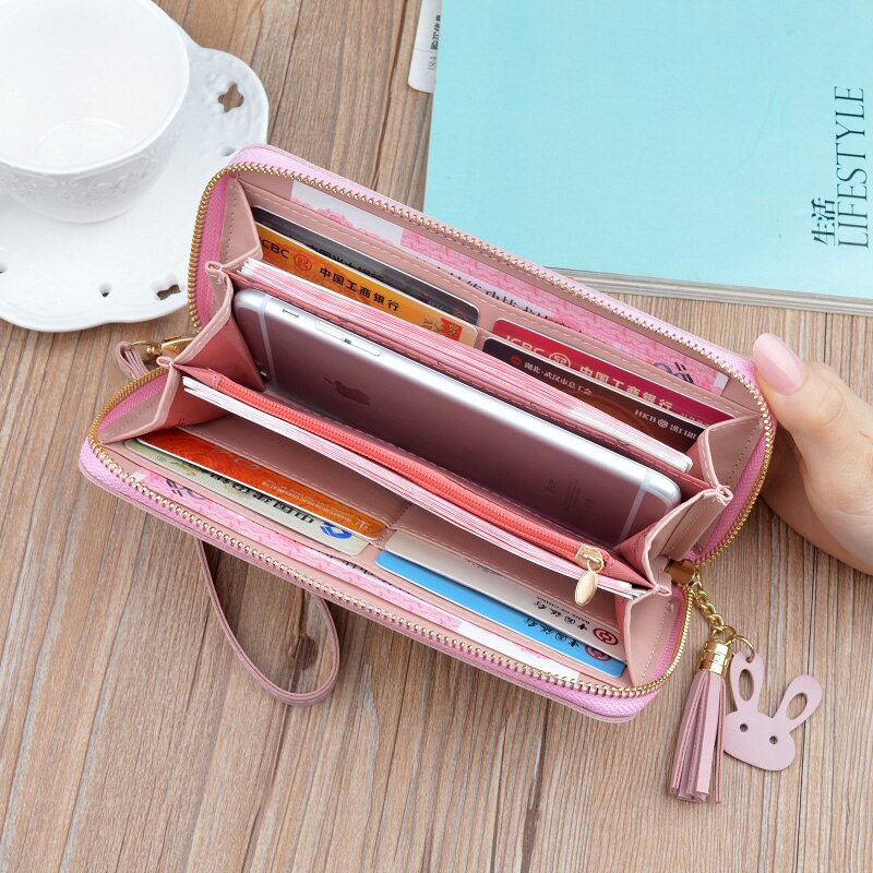 Women Wallet Long Leather Zip Wallet women’ sClutch Bag Simple European and American Large Capacity Mobile Phone Bag