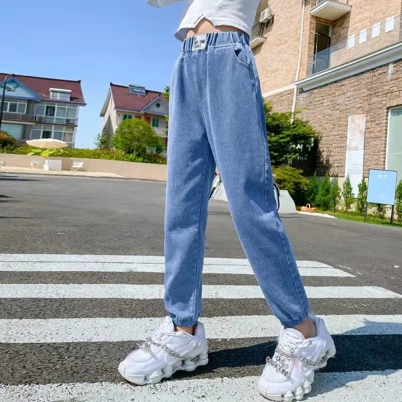 Simple Girl Spring Autumn Casual Denim Trousers Foreign Flavor Baby Girl Out Wear Trousers Loose All-match Denim Trouser