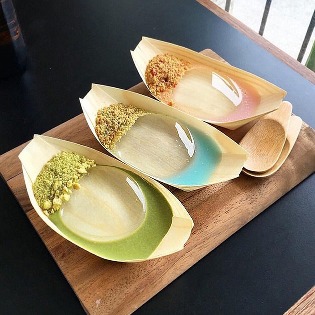 Food Tray Wooden Disposable Natural Birch Food Serving Tray Snack Tray Nibbles Tray for Caterers