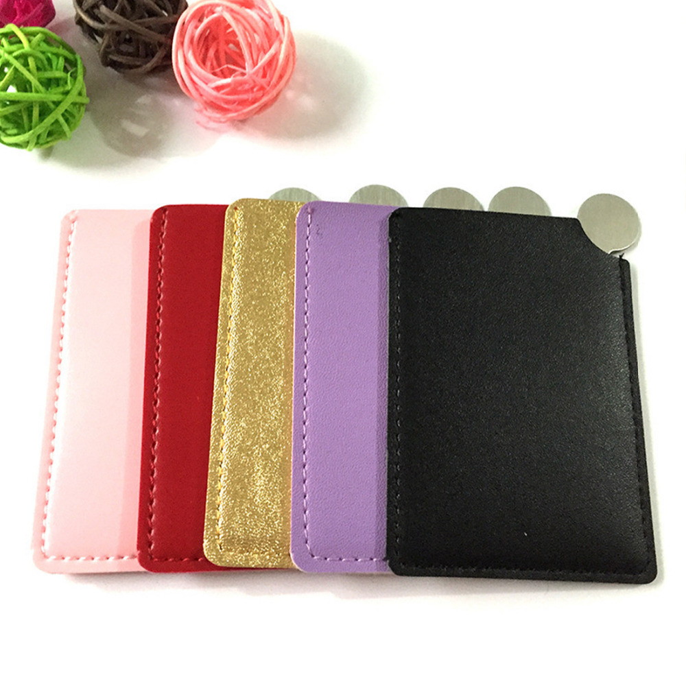 Stainless Steel Unbreakable Makeup Mirror 1PC Shatter-Proof Portable PU Leather Sleeve Pocket Card Mirror Cosmetic Essential