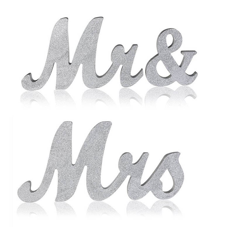 Mr og mrs tegn bryllup bord dekorationer dekorative guld sølv mr & mrs bogstaver til boda bryllup foto rekvisitter baggrunde: 15cm sølv hr. fru