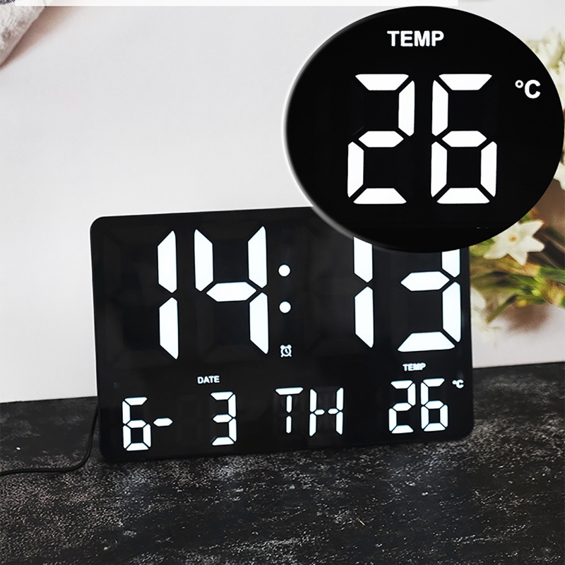 LED Digital Wall Clock Large Screen Electronic Clock Simple Living Room Multiple Alarm Clocks Wall Clock with Remote Control