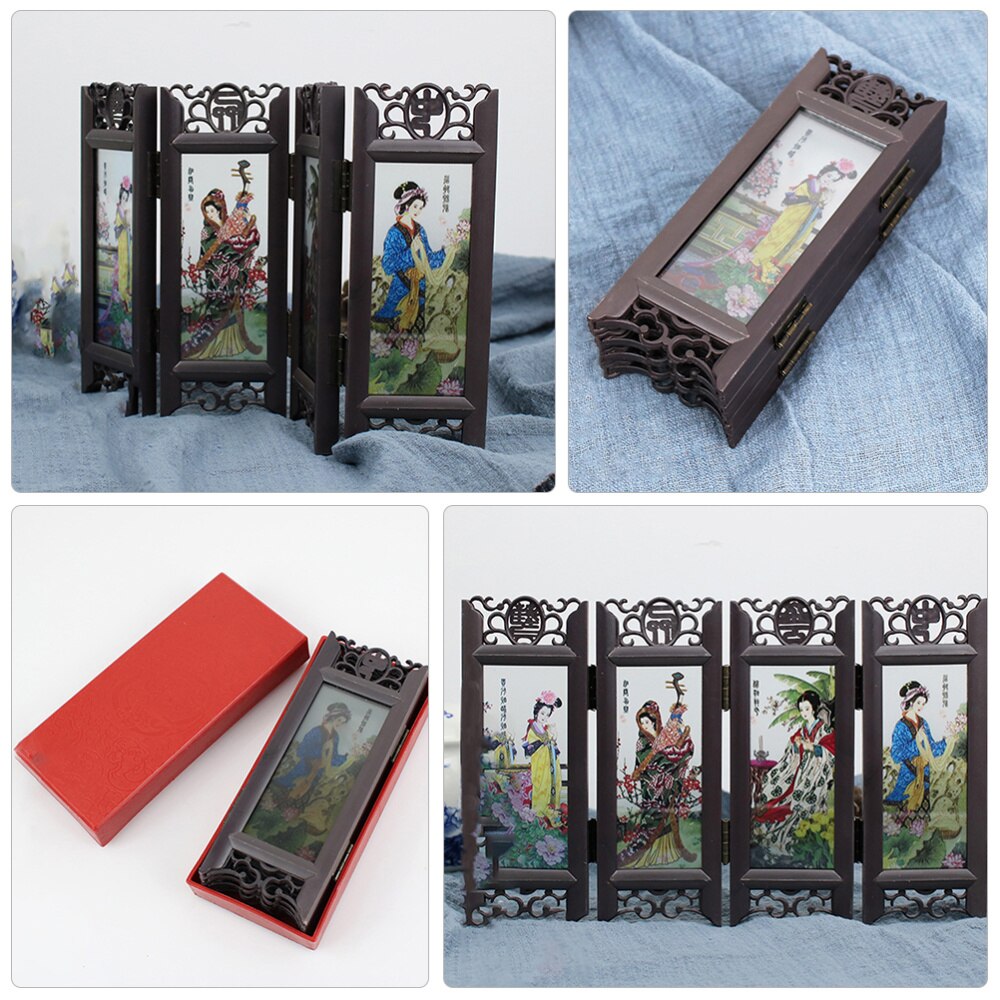 Resin Four Panels Room Screen Divide Screen Small Vintage Folding Panel Screen (Four Great Beauties)