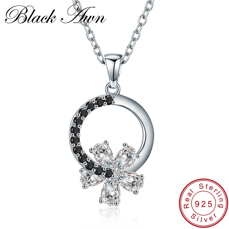 Black Awn Romantic 925 Sterling Silver Fine Jewelry Trendy Flower Engagement necklaces & pendants for Women KK001
