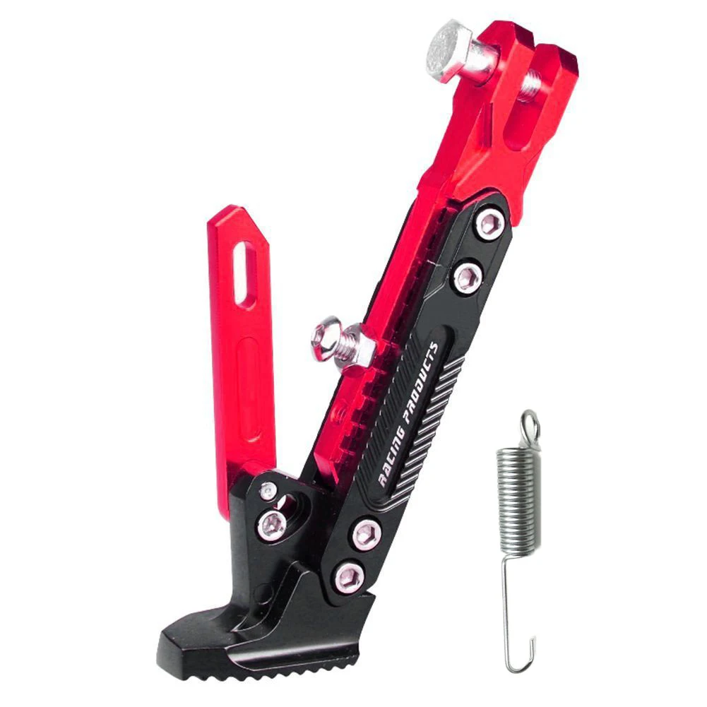 Universele Motorfiets Standaard Zijsteun Kick Beugel Voet Stand Verstelbare Zijstatief Legering Motor Parking Kickstand: Rood