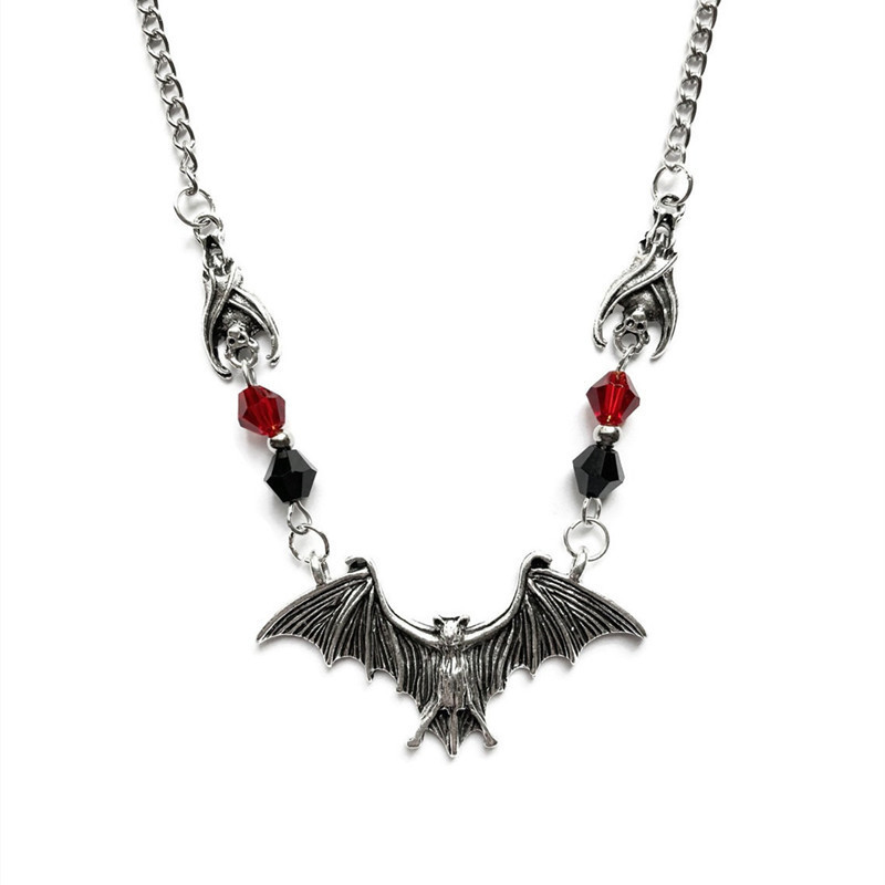 Cadena de cuentas de cristal Punk, collar gótico para mujer, Animal de terror, murciélago negro, joyería Punk, , gargantilla de bruja, de Halloween