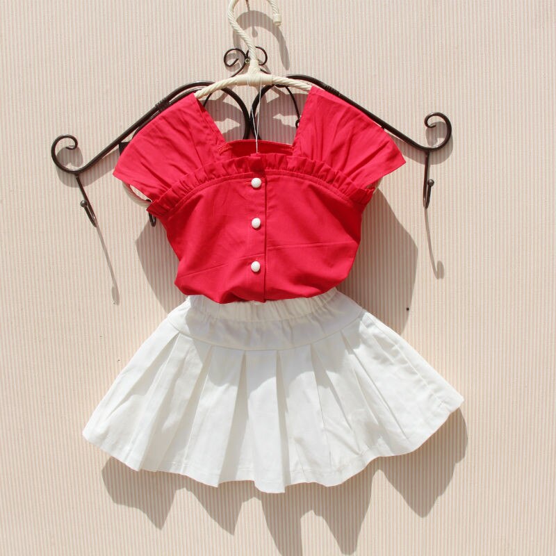 Meisjesblouses zomer kinderkleding tiener schooltopjes katoenen effen rood overhemd kleding voor meisjes schattige kinderblouse