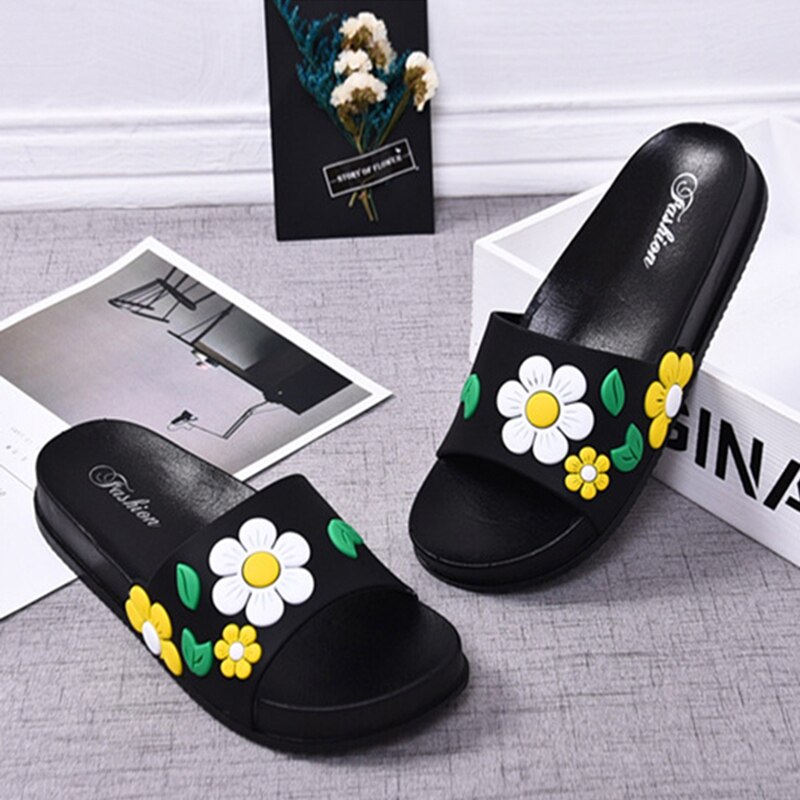 Sommar damer casual sandaler och tofflor plast enkla blommor inomhus hemma skor utomhus strand skor kvinnor