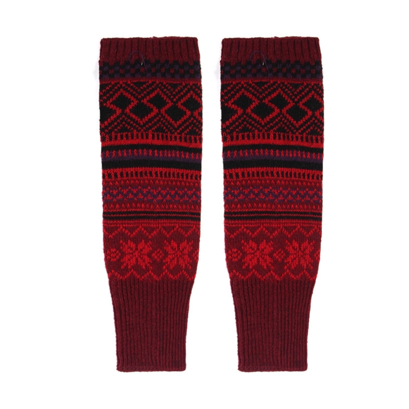 CPDD Bohemian Women Winter Extra Long Leg Warmers Multicolor Geometry Pattern Boot Cuffs Jacquard Crochet Knit Faux Wool Thigh: Red