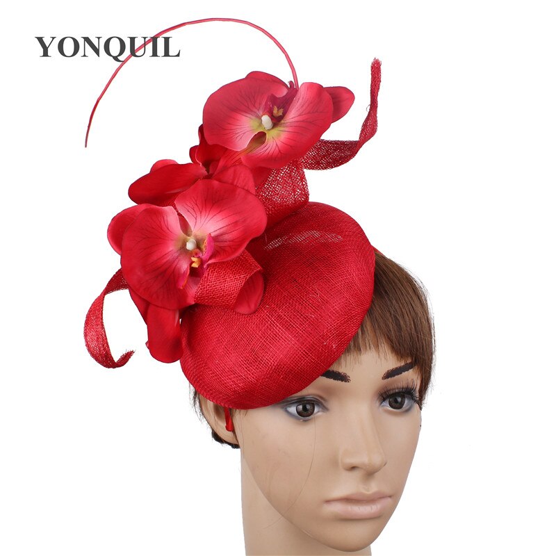 4-Layer sinamay wedding party headpiece with flowers bride wedding headwear women occasion banquet lady fascinators hat