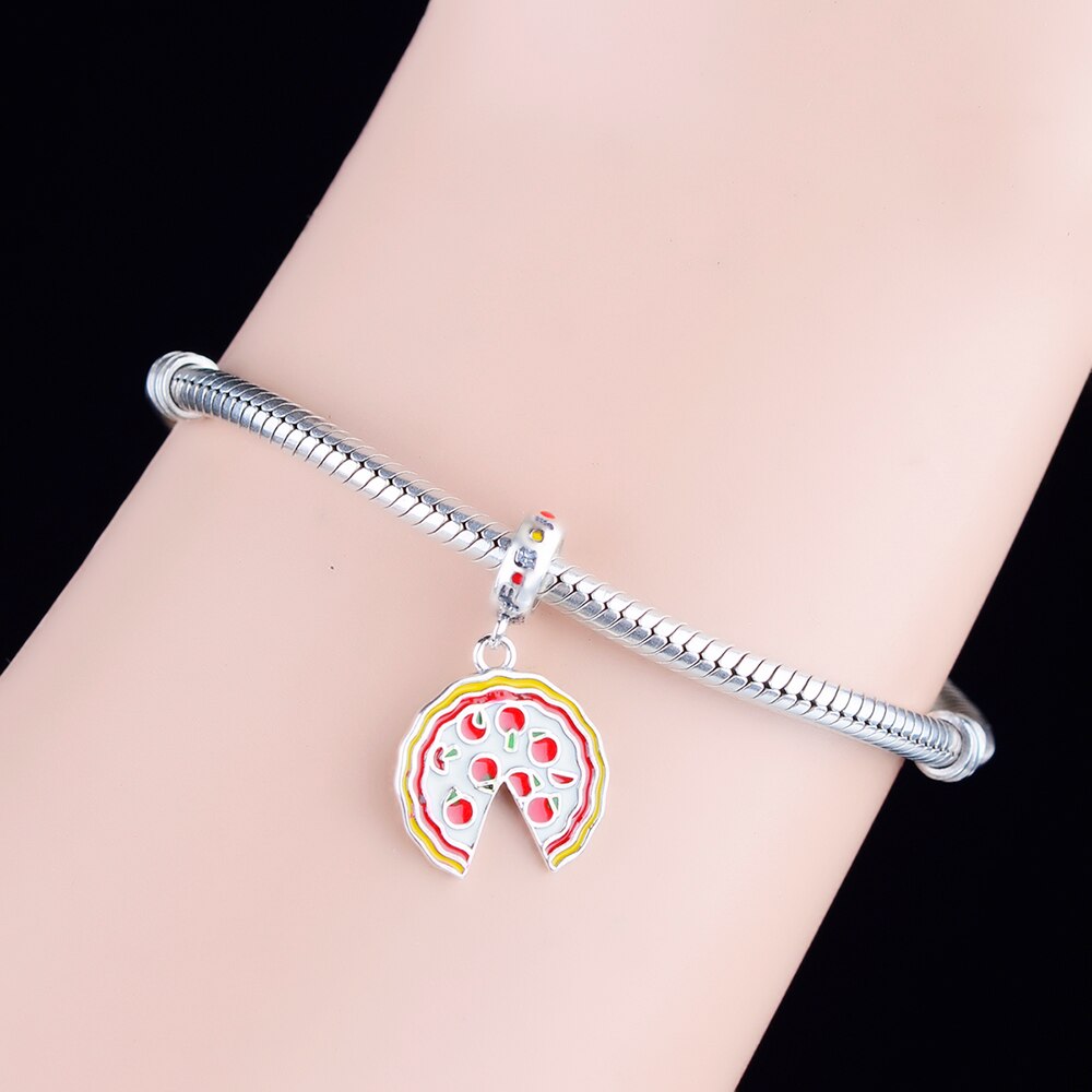 Pulsera de plata de ley 925 con colgante de comida, Pulsera Original con colgante de fresa y Pizza, precio al por mayor