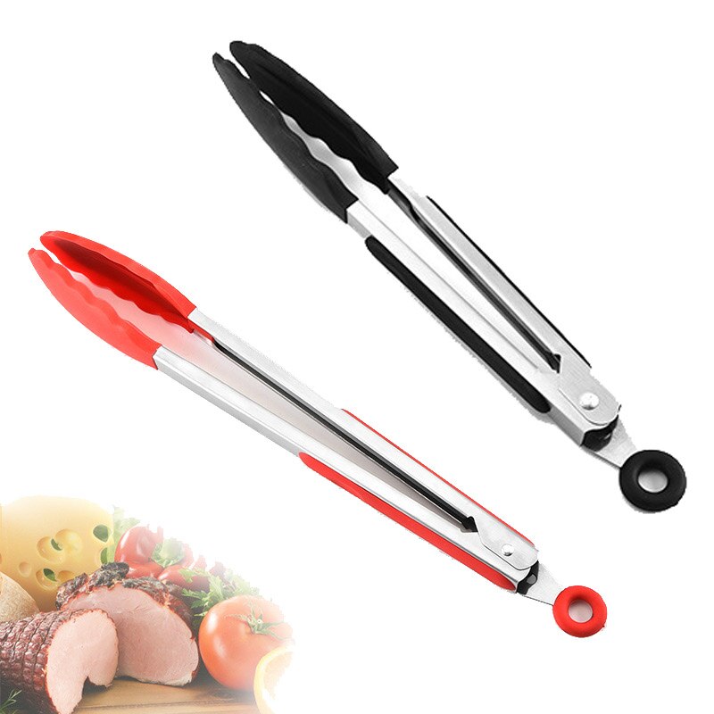 Nicht-Stick Küche Zubehör 7 Zoll für Steak Grill Clip Kochen Tong Mehrzweck 430 Edelstahl/Silikon Lebensmittel ordner