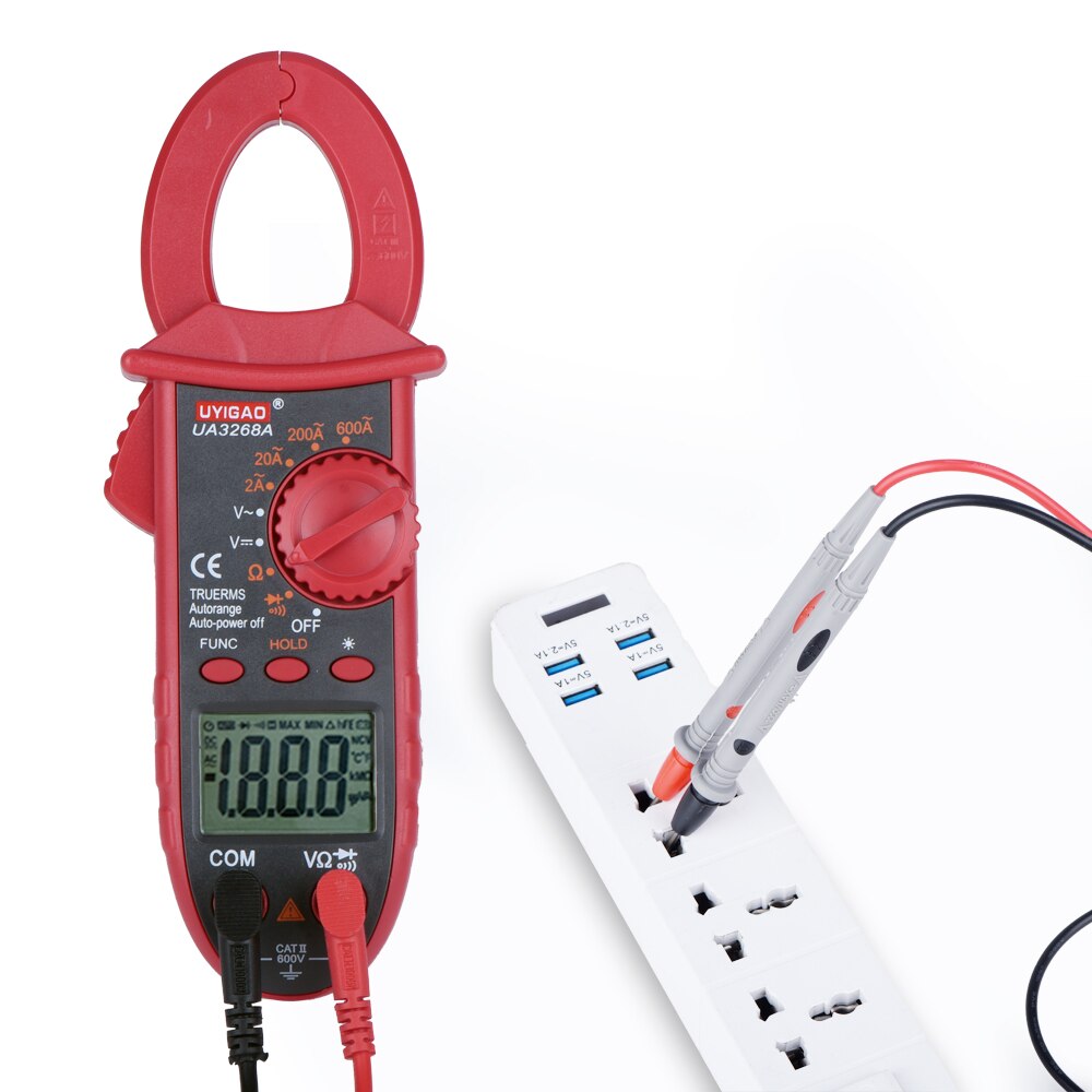 QHTITEC Digital Clamp Meter TRMS 2000 Counts Capacitance Ohm Temp Clamp Tester Portable High Precision 600 Amps Multimeter