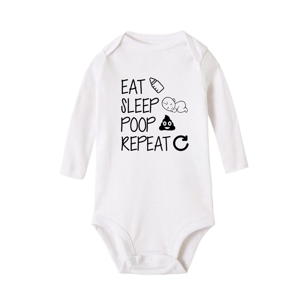 Baumwolle Infant Halten Essen Schlaf Poo Wiederholen Baby Mädchen Jungen Körper Strampler Kleidung Baby Mädchen Lustige Langarm Overall Kleidung: WHITE / 18-24M