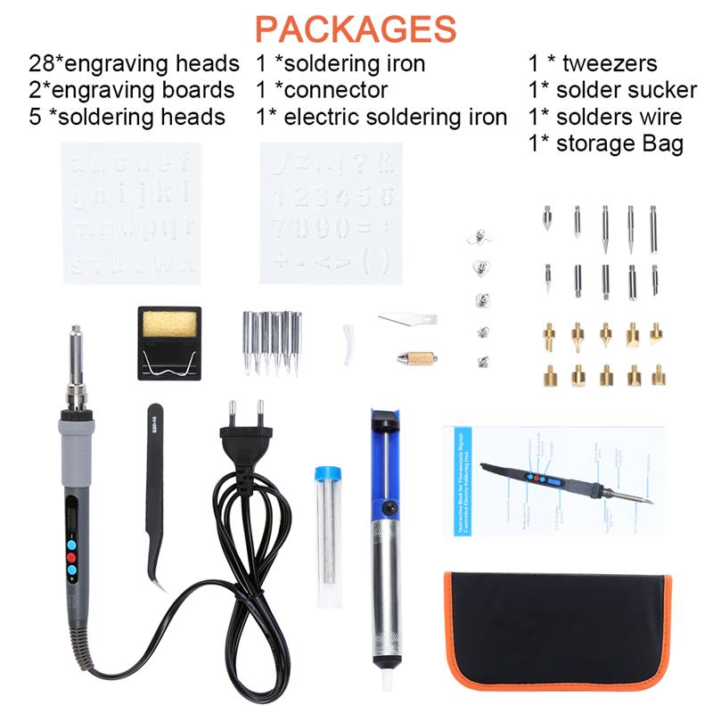 42Pcs Burning Kit Digital LCD Display Pyrography Engraving Soldering Kit Thermostatic Digital-Controlled Pen Set Wood Craft Tool