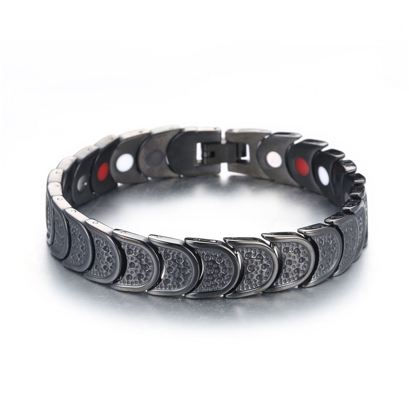 NHGBFT-pulsera magnética de germanio para hombre, Color dorado, clásico, Energía para la salud, pulseras de acero inoxidable, joyería para hombre: Black