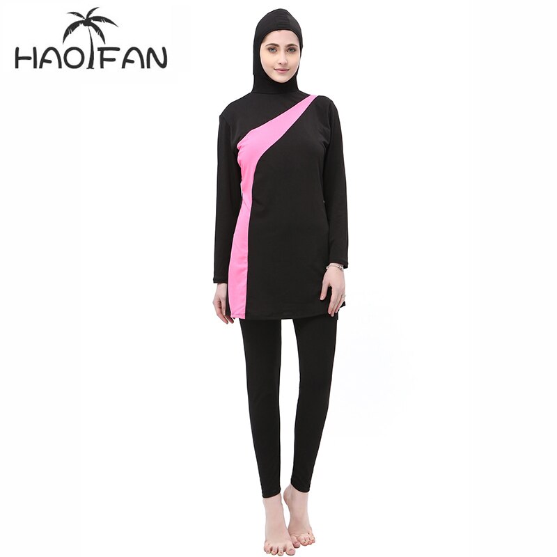 Haofan roupa de banho feminina, traje de banho com estampa muçulmano, para nadar, 2 peças