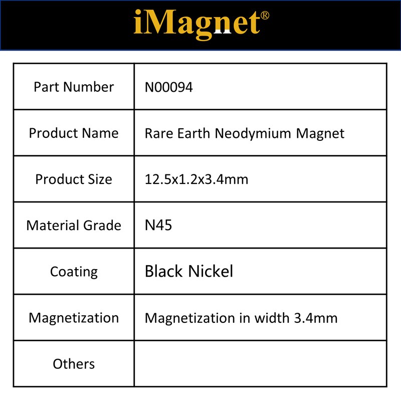 N00094 50/500/1000 Pcs N45 Blok Zeldzame Aarde Neodymium Magneet, 12.5X1.2X3.4 Mm, Kubusvormig Ndfeb Magneet Neodymium