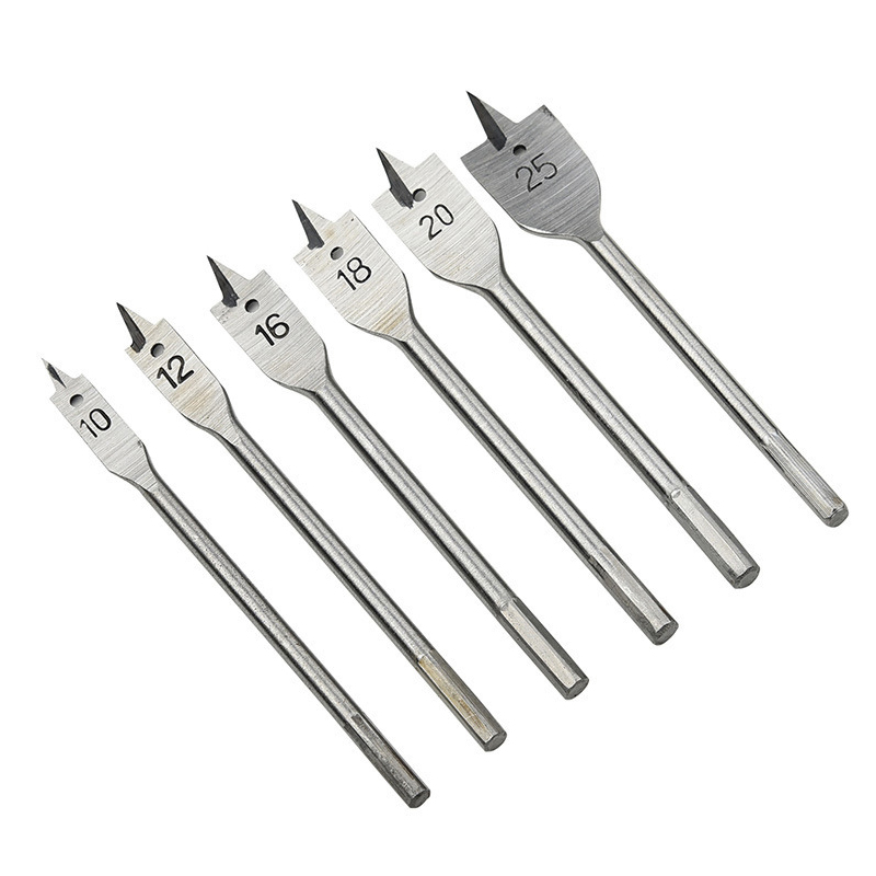 6 Stks/set 10-25Mm Platte Boren Duurzaam High-Carbon Staal Houten Hand Boor Titanium gecoat Spade Houtbewerking Power Tool: Zilver
