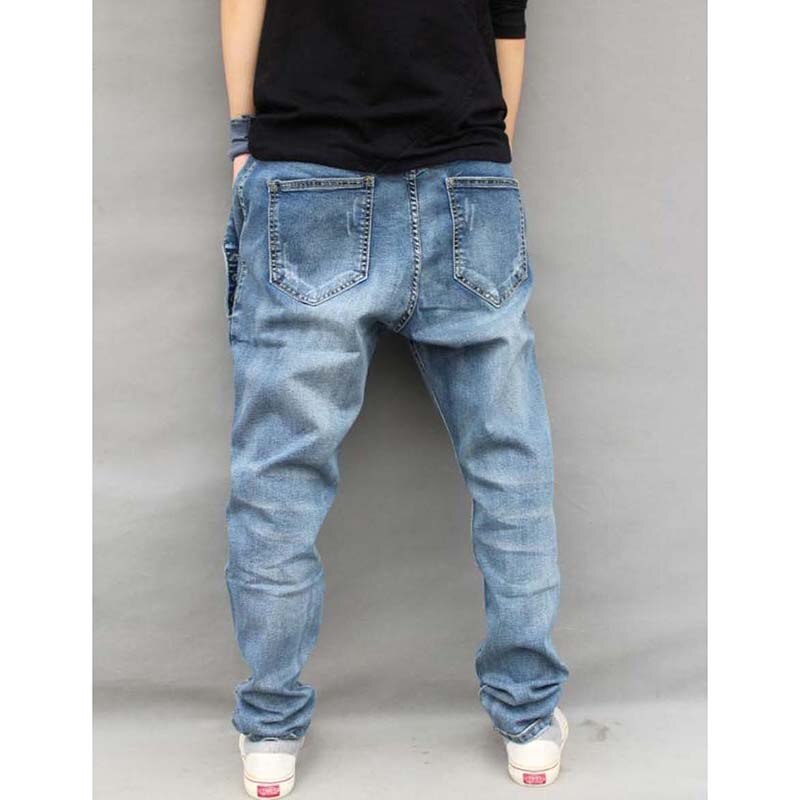 Pantalones vaqueros Harem de a la de talla grande para hombre, pantalones de Hip Hop, pantalones holgados sueltos con botones, pantalones de tela estirada, ropa masculina