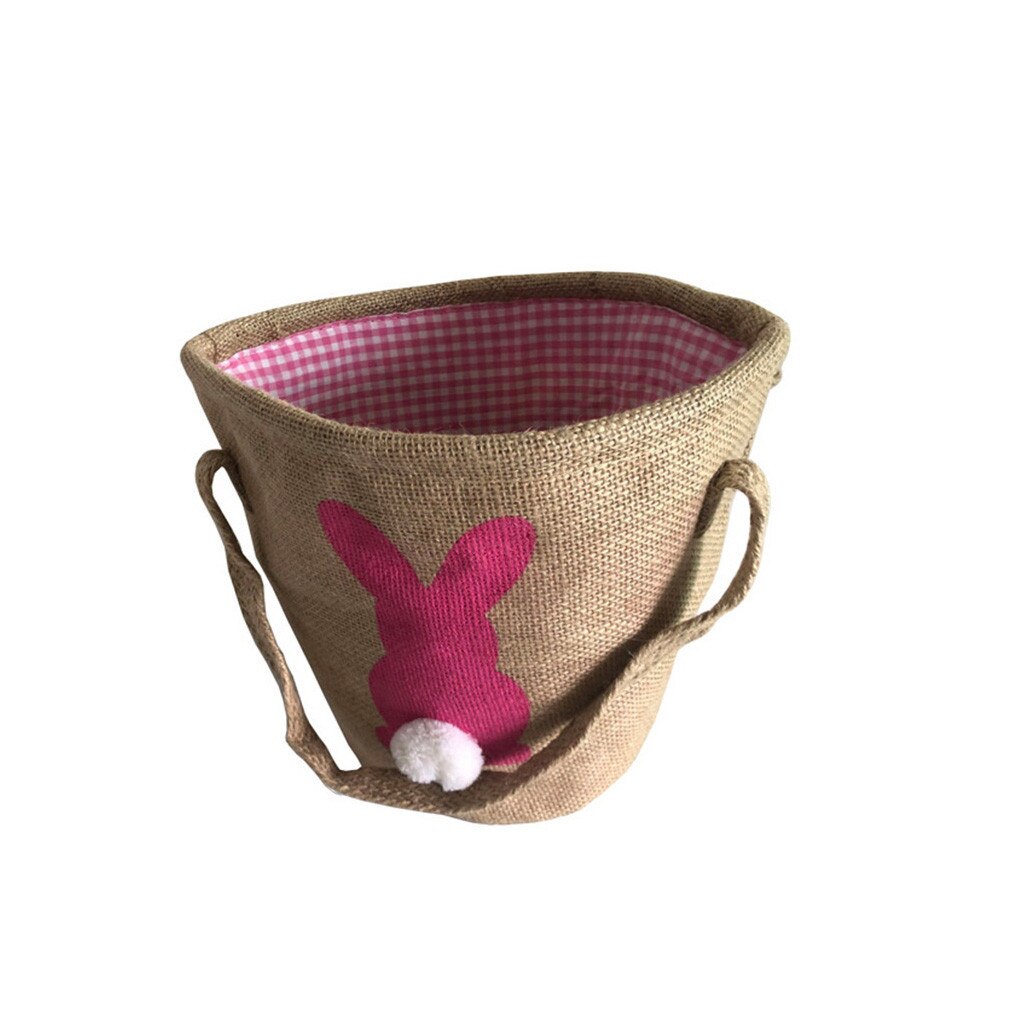 1pcs Cute Easter Bunny Basket Linen Baskets Egg Candy Baskets Happy Easter Party Decoration Supplies For Kids Tote Bag #T2P: Pink