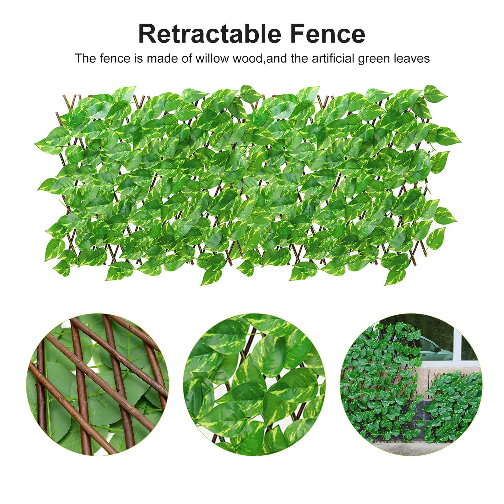 Retractable Artificial Garden Trellis Fence Expandable Faux Ivy Privacy Fence Wood Vines Climbing Frame Gardening Plant Decor