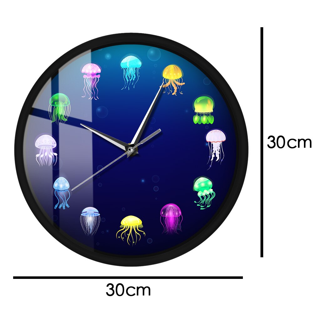 Colorful Printed Jellyfish Wall Clock with LED Illumination Sea Jellies Sound Control Smart Watch Marine Animals Nursery Light