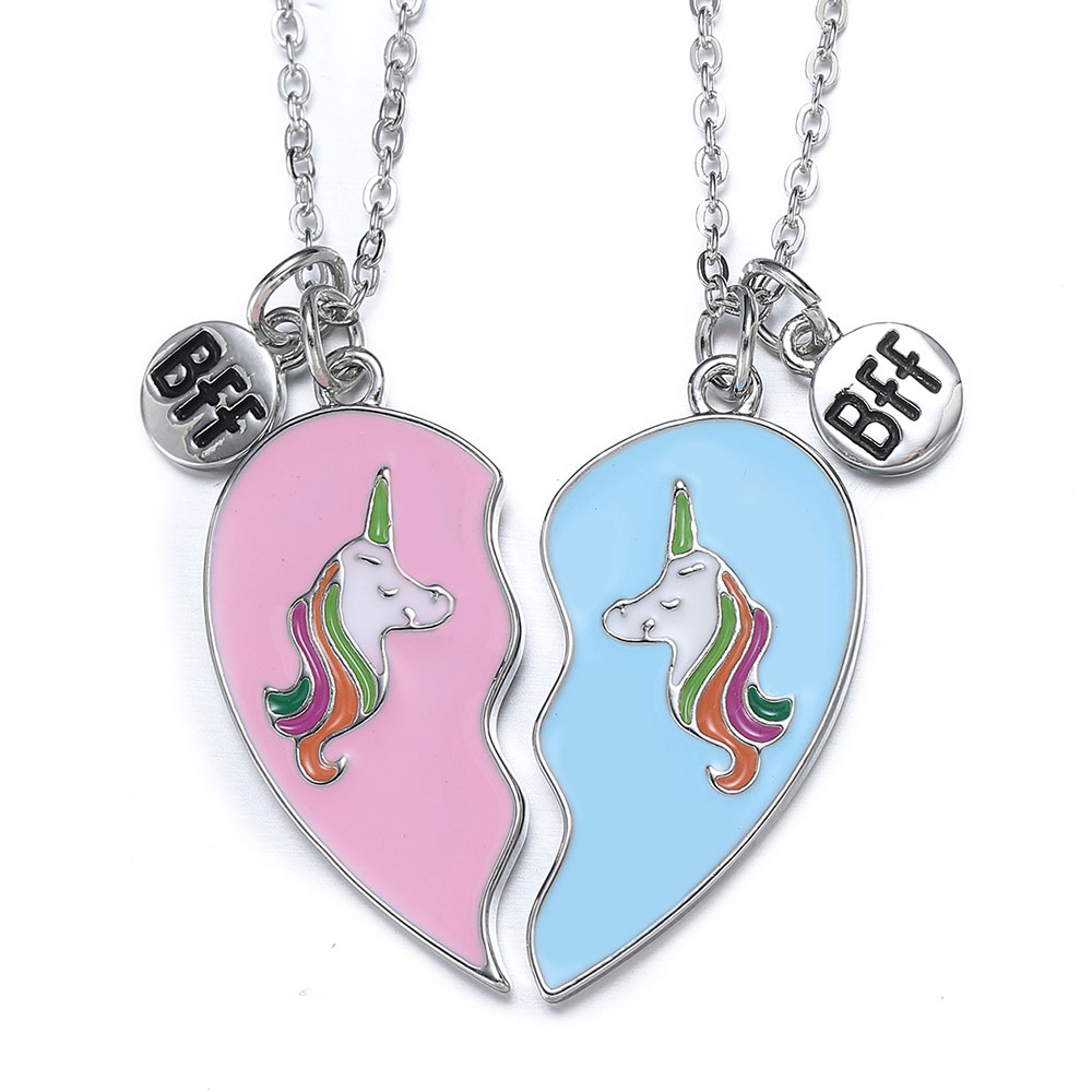 Collier BFF avec pendentif cœur, collier meilleures amies, licorne, bijoux de dessin animé, d'anniversaire de noël, pour Couple