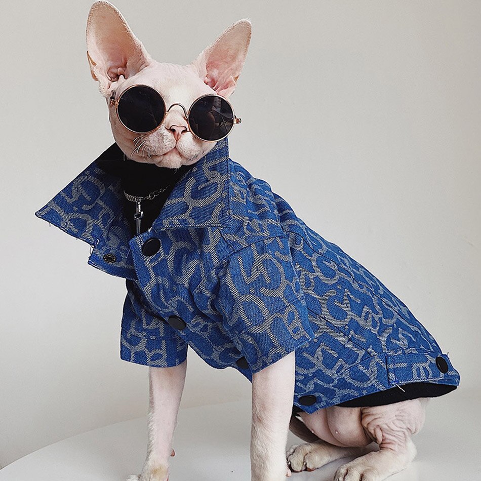 Neue Sphynx Katze Kleidung Herbst Winter Denim Jacke Kleidung Für Sphint Katze Kätzchen Sphinx Katze Sphinksu Mantel Kleidung: XL